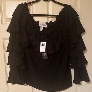Joseph Ribkoff Elegant Black Ruffled Blouse